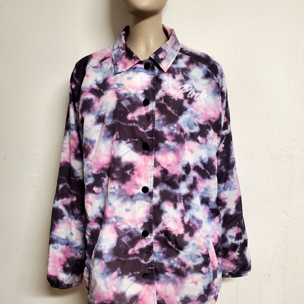 PINK Victoria's Secret Snap Front Coach Jacket Watercolor TieDye Women's Size S